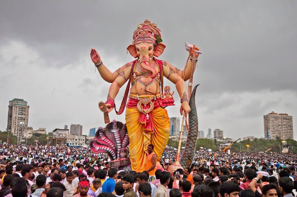 Colorful Ganesh procession as part of festivals in Hyderabad
